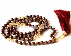 Collier Long Mala 108 perles de zircone Citrine, collier de bijoux en pierres précieuses faites à la main, de qualité supérieure - Product Image 1
