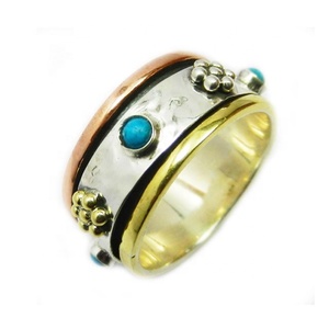 Best Price Pure 925 Sterling Silver Brass Copper <b>Turquoise</b> Gemstone Meditation Eternity Vermeil <b>Ring</b> Supplier - Product Image 1