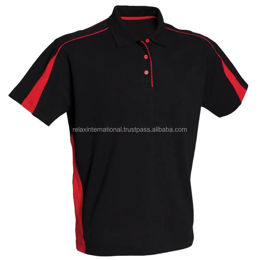 Kaus Polo Olahraga Kontras Wanita, Atasan Kaus Kasual Olahraga Hitam/Merah, Biru Dongker/Putih