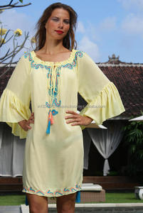 All <b>Size</b> Available In Women's Beach Wear Rayon Embroidered Tunic Resort Party Off Shoulder Flare Sleeve Cover Up <b>Kaftan</b> <b>Dress</b> - Product Image 3