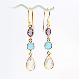 Opalite ต่างหูพลอยอเมทิสต์ชุบทองลูกแพร์และเบาะรูปร่างต่างหูคู่เครื่องประดับ - Product Image 1