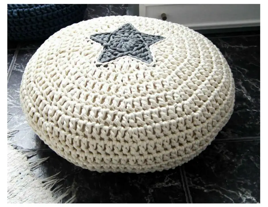 Cotton Knitted Pouf , Star Design Ottoman