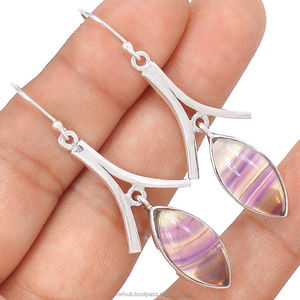 Proveedor al por mayor de Plata de Ley 925 con forma de marquesa, piedras preciosas de fluorita, pendientes hechos a mano, joyería OEM ODM - Product Image 1
