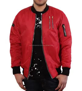 Chaqueta Bomber de nailon rojo con doble cremallera, bolsillo en el pecho, Letterman, cazadora deportiva para hombre, proveedores de chaqueta universitaria de béisbol, bolsillo en el pecho