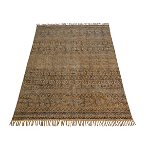 Tapis Dhurrie imprimé à la main en gros, 5x8 pieds, tapis indien bohème fait à la main, tapis d'intérieur imprimé à la main en bois - Product Image 1