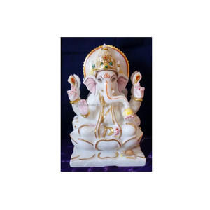 Statue de Ganesha en marbre blanc sculptée à la main pour la Pooja - Product Image 1