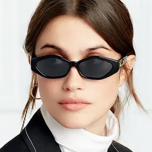 2024热卖男女通用小框豹装饰太阳镜复古UV400女士不规则猫眼太阳镜
