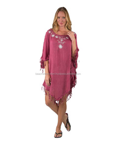 Vestido de noche para fiesta en la playa para mujer, estilo vaquero de rayón con bordado y flecos - Product Image 1