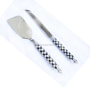 Épandeur de gâteaux et serveur de trancheuses, sur mesure, Portable, voyage en plein air, couleur noir et blanc, poignée en résine à carreaux - Product Image 1