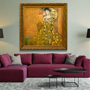 Handmade Yellow Gustav Klimt Adele Bloch Bauer Decorative Frameless Oil Painting With Gold Leaf