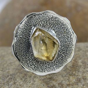 925พลอยซิทรีนหยาบดีไซน์หรูหราแหวนเงินสเตอร์ลิงเครื่องประดับขายส่ง - Product Image 1