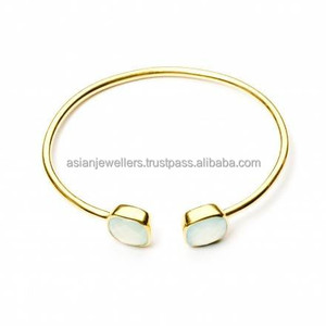 925เงินสเตอร์ลิงอควา Chalcedony พลอยปรับทอง Vermeil สร้อยข้อมือ - Product Image 1