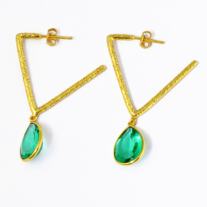 Cuarzo verde corte pera piedra preciosa bisel ajuste hecho a mano Stud pendientes colgantes 925 joyería de plata esterlina para fiestas de regalo de boda. - Product Image 1