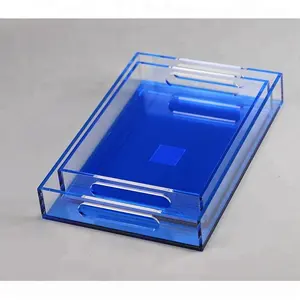 Bandeja de acrílico base azul, bandeja de serviço perspex frutas