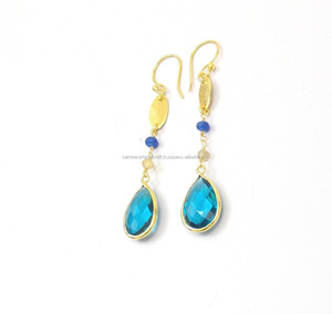 Topaze bleue pierre précieuse poire forme plaqué or fabrication de bijoux boucle d'oreille à la main pierre précieuse naturelle boucle d'oreille ensemble de boucles d'oreilles - Product Image 3