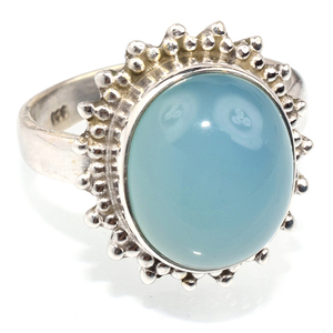 Anillo de plata de primera ley con forma ovalada para mujer, sortija, plata esterlina 925, Calcedonia azul, hecho de joyería India - Product Image 1
