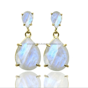 Boucles d'oreilles en argent sterling 925 Rainbow moonstone vermeil - Product Image 1