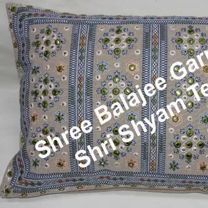 カラフルな装飾的な刺繍ボヘミアンソファ枕スローブルー枕スザニ刺繍アクセントソファ枕カバー