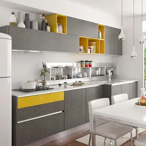 Linear Gaya Modern Dinding Desain Lemari Dapur untuk Apartemen Kecil Rumah Hotel