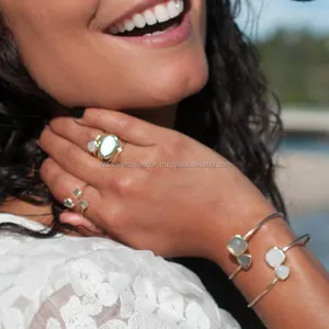 New Design Gold Plated Druzy Handmade Gemstone Women Wear Bangle Cuff