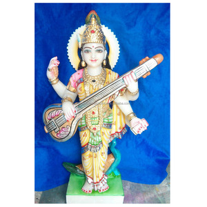 Sculpture de la déesse Saraswati en marbre blanc coloré - Product Image 1