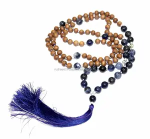 瑜伽冥想马拉激励钠石檀香珠打结丝绸流苏项链精神手工打结祈祷珠
