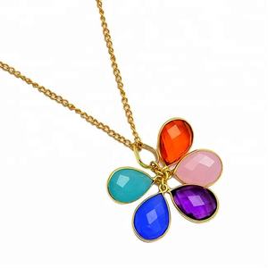 Collar de cadena hecho a mano de plata de ley chapado en oro con múltiples piedras preciosas, joyería, collares de moda, Piedra en forma de pera para mujer - Product Image 1