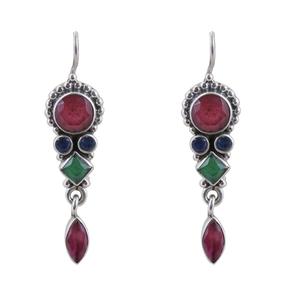 Bijoux uniques en argent Sterling 925, rubis, émeraude, saphir, Multi pierres précieuses, Starling, boucles d'oreilles faites à la main - Product Image 6