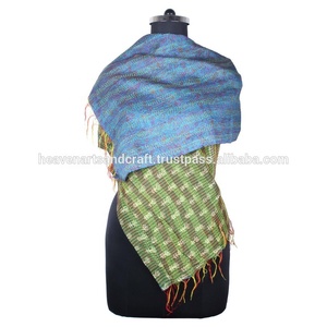 Kantha-Foulard en soie fait à la main, style vintage, design tendance pour filles SC1236, en coton cousu à la main - Product Image 2
