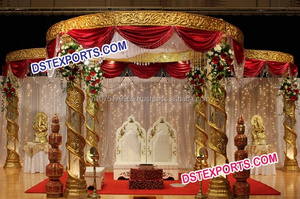Decoraciones DE BODA indias elegantes hechas a mano-conjunto Mandap de cristal de fibra dorada exportado por experto decorador de bodas - Product Image 4