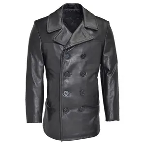 Mens Leather Motorcycle Double Breasted leather Coat Jackets Tops Overcoat jacket