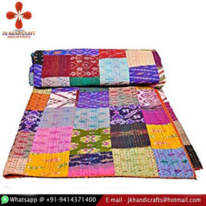 <b>Indian</b> Cotton Sari Patchwork Hand Stitch Kantha <b>Quilt</b> - Product Image 1