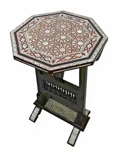 Table basse noire en bois synthétique W111, mère de la perle égyptien, bout octogonal, Table basse