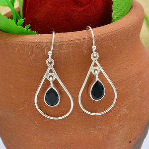 ต่างหูห้อยอัญมณีโอนิกซ์สีดำรูปลูกแพร์เครื่องประดับเงินแท้ทำด้วยมือ925ขายส่ง Casa de Plata - Product Image 5