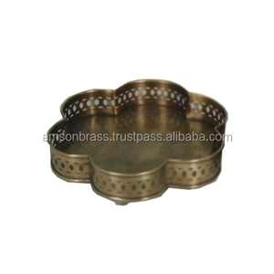 Bandeja de servicio de latón para mesa de boda, accesorio decorativo con acabado antiguo y forma ovalada - Product Image 3