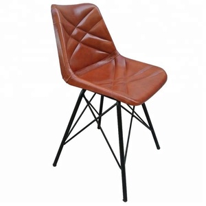 En Cuir industriel Giron fer et cuir dinant la chaise - Product Image 2