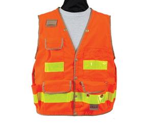 Gilet de sécurité arpenteur orange bicolore Polyester haute visibilité multi-poches fermeture éclair respirant antistatique imperméable caractéristiques réfléchissantes - Product Image 6
