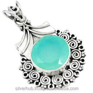 Última Plata de Ley 925 Aqua Calcedonia piedra preciosa hecha a mano declaración colgante joyería para mujeres ODM OEM proveedor - Product Image 1