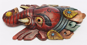 Masque mural en bois Intarsia du Seigneur Ganesh hindou du Népal - Product Image 4