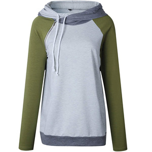 Sudadera de rayas con doble capucha de manga larga para mujer, sudadera deportiva con estampado 3D de retazos y cremallera, sudaderas con capucha de lana - Product Image 1
