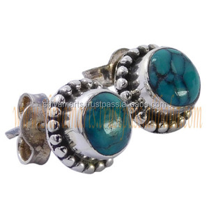 महिलाओं की वर्षगांठ पार्टी फैशन के लिए 925 स्टर्लिंग चांदी टर्क्विज जेम्स्टोन स्टड की बालियां - Product Image 2