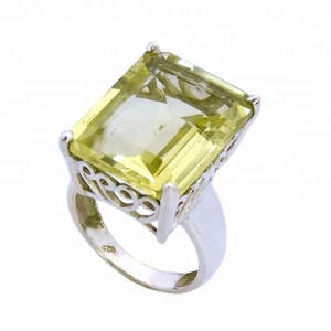 แหวนเลมอนควอทซ์สีเงินสเตอร์ลิงของ925อินเดียทำด้วยมือแหวนอัญมณีธรรมชาติชั่วนิรันดร์แหวนเงินเครื่องประดับขายส่ง - Product Image 1