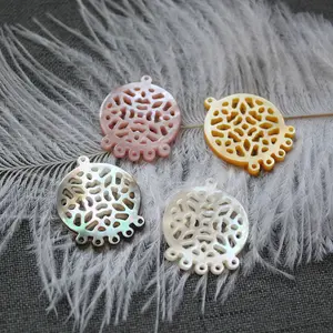 Custom engraved round fruit hollow laser cut filigree designs MOP mother of pearl shell 22*27mm