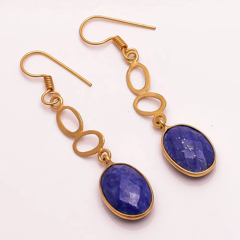 Lazuli lapislázuli piedra azul joyería real chapado en oro pendientes de latón joyería hecha a mano oro vermeil pendientes fabricante