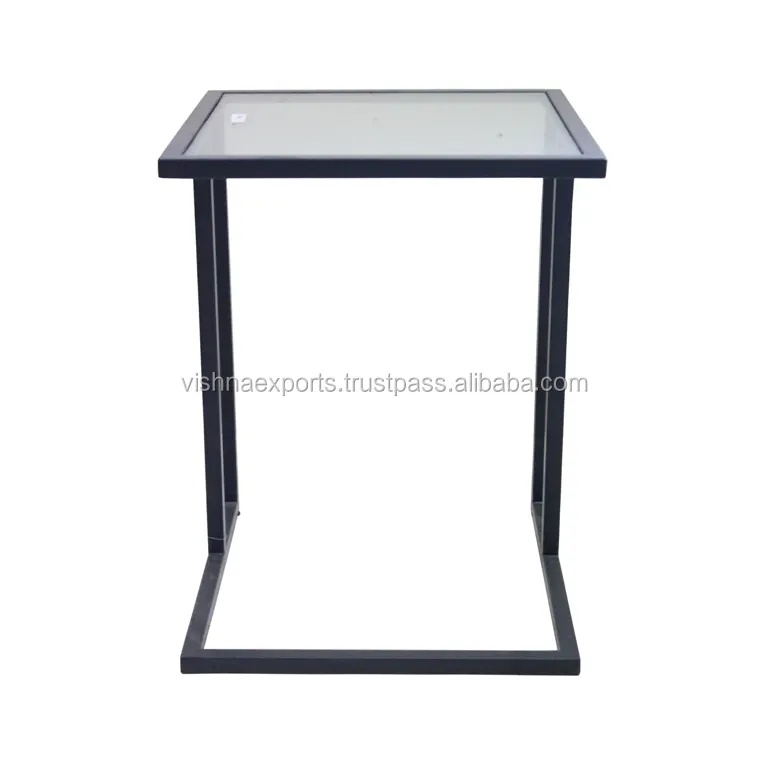 Железный боковой стол со стеклянной крышкой