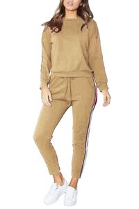 เสื้อลายทางสำหรับผู้หญิง,เสื้อวอร์มกางเกงกีฬา2ชิ้น - Product Image 6