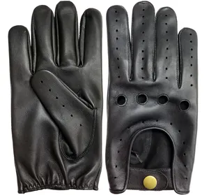 LAMBSKIN SHEEP LEATHER DRIVING FASHION BLACK / TAN SOFT for Men Women Gloves