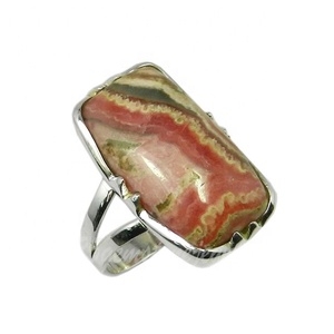 แหวนพลอยโรโดโครไซต์ดูสวยงามทำมือ925เครื่องประดับเงินสเตอร์ลิงแหวนเวอร์เมียลนิรันดร์สำหรับผู้ชายและผู้หญิง - Product Image 1