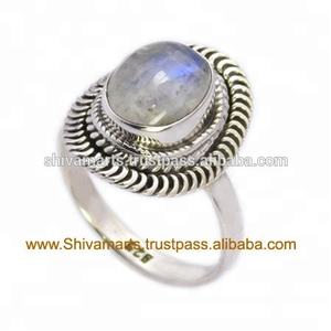 Joyería Vintage compromiso eternidad Vermeil anillos para mujer Plata de Ley 925 gran Arco Iris piedra lunar anillo joyería - Product Image 2