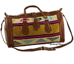 Bolsa de Viaje de Fin de Semana Estilo Marroquí Kilim de Cuero Genuino HECHA en MARRUECOS, Modelo 2019 - Product Image 1